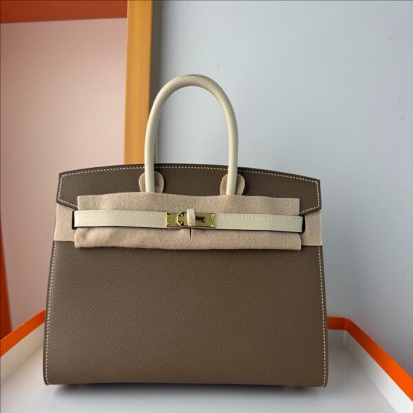 Birkin Platinum 25cm Som Leather [Elephant Gray/Milkshake White]  Gold Buckle Hardware
